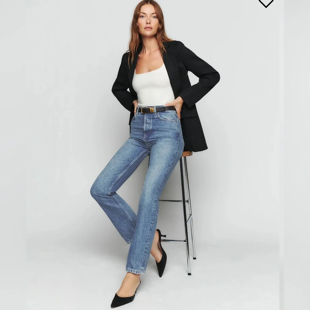 REFORMATION Cynthia High Rise Straight Jeans Colorado Medium Wash Button Up 25 - Picture 2 of 12